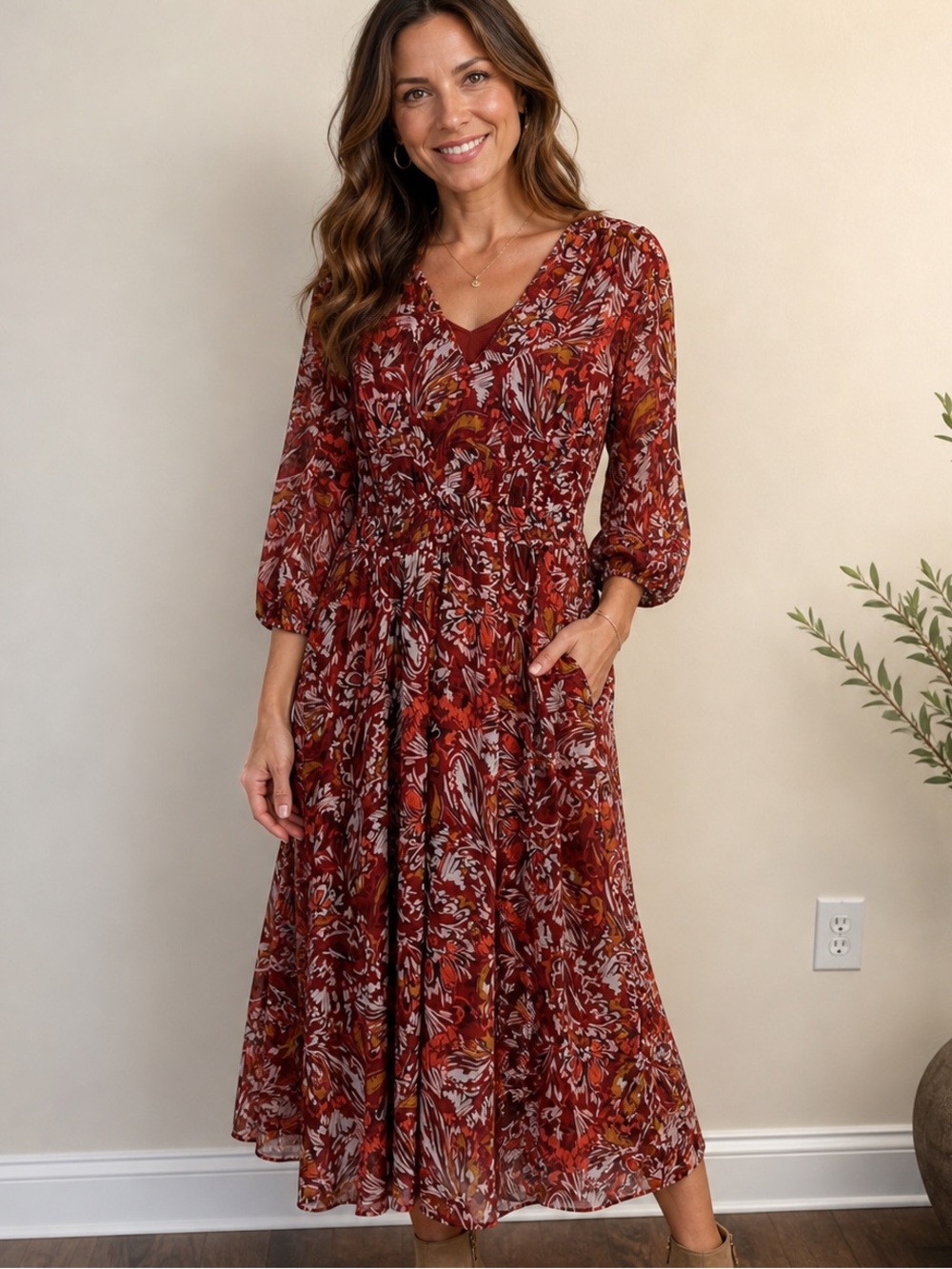 Elegant Floral V-Neck Dress